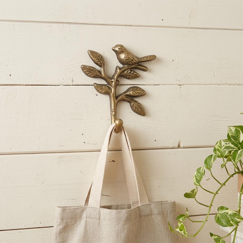 5 Antiqued Gold Cast Iron Bird Wall Hook