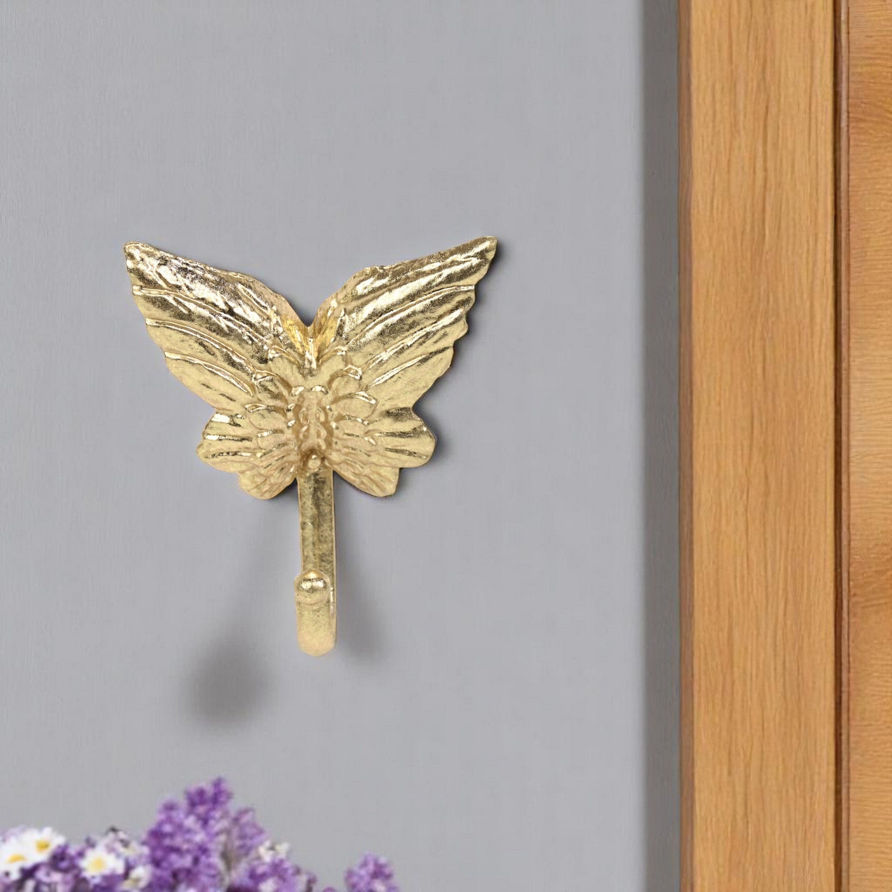 5 Gold Cast Iron Butterfly Wall Hook