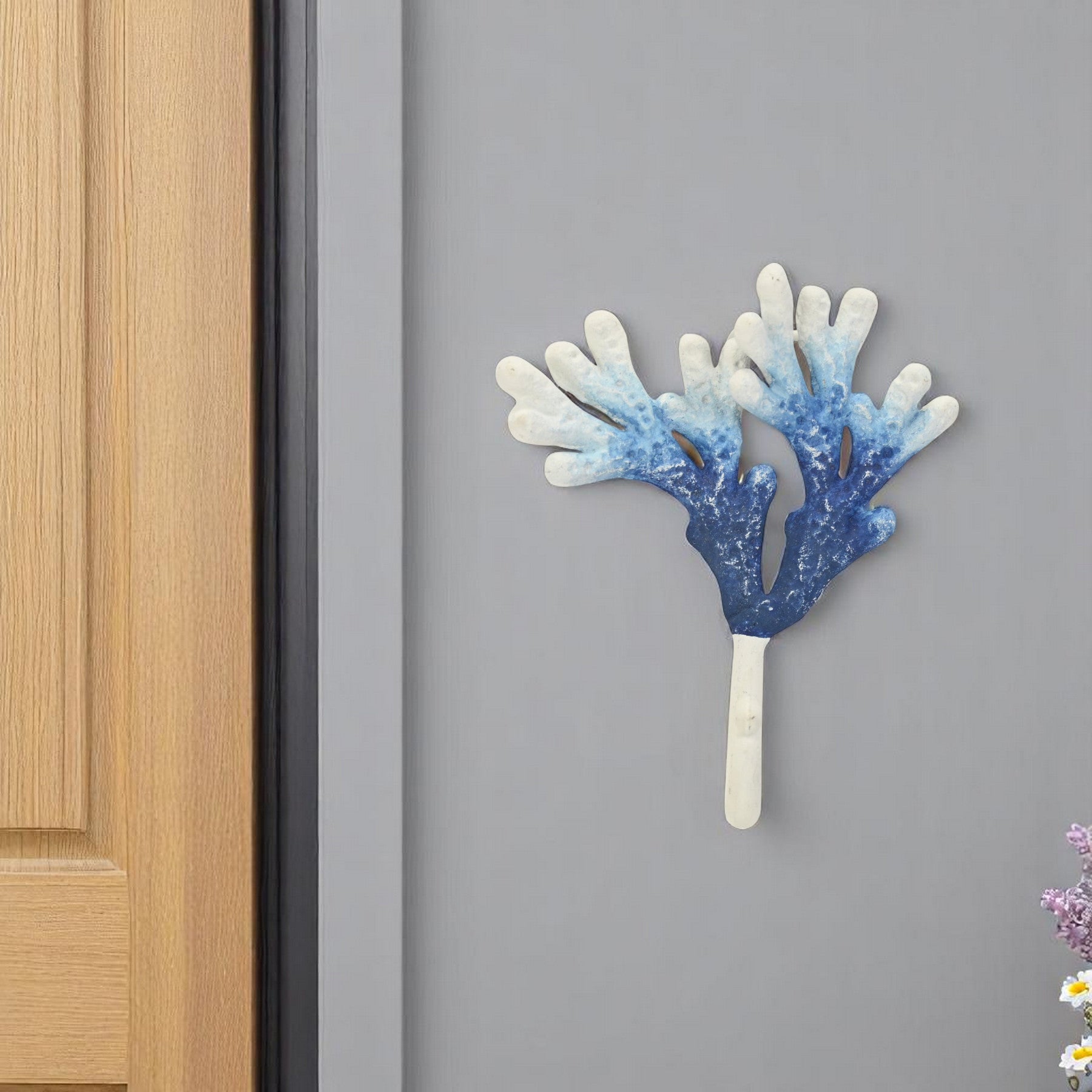 5 Blue And White Cast Iron Coral Wall Hook