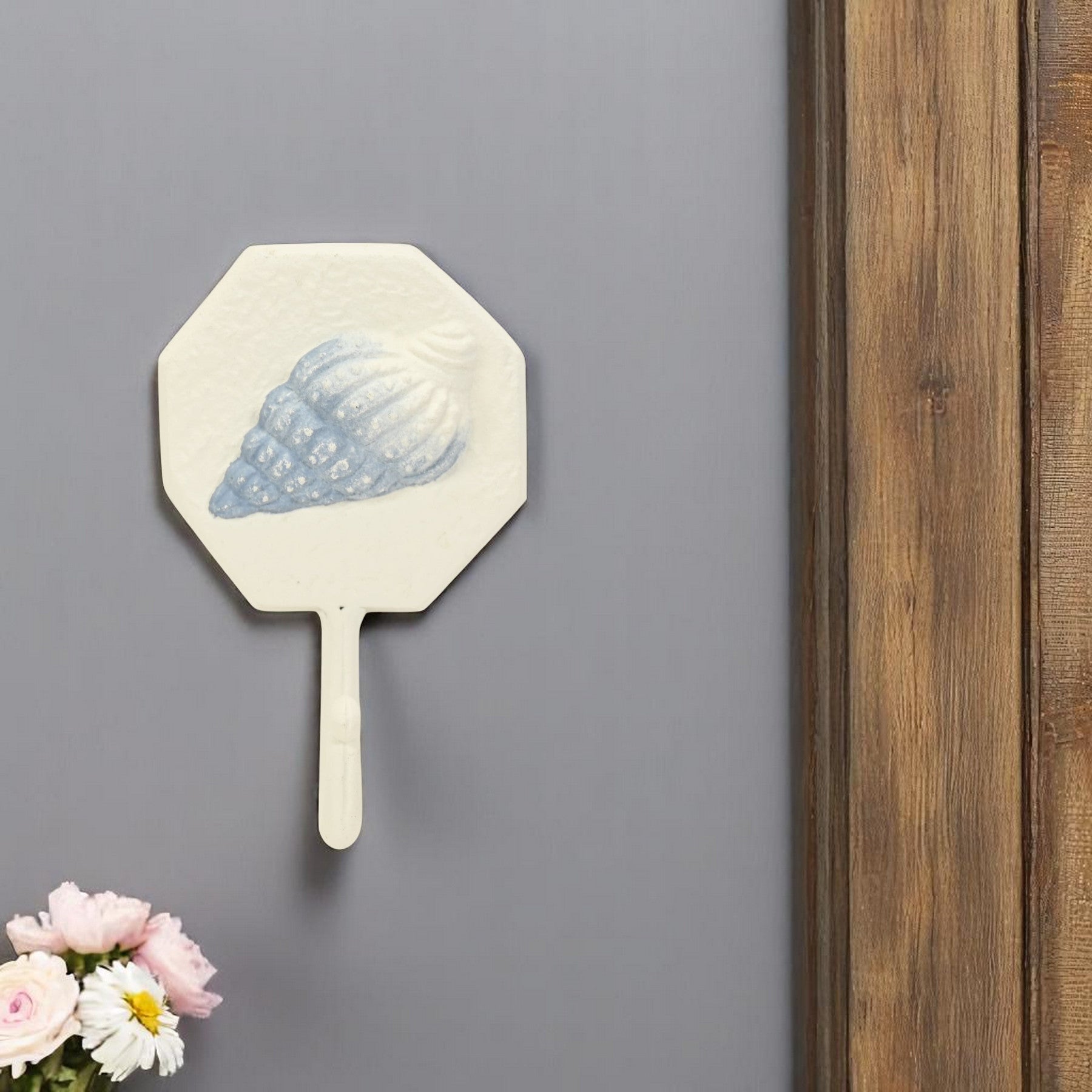 4 Blue And Cream Cast Iron Conch Shell Wall Hook