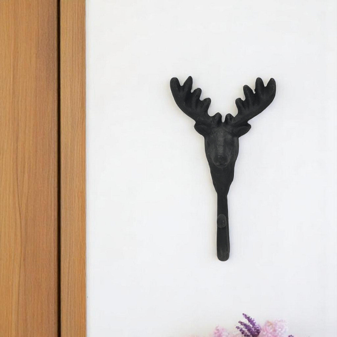 3 Black Cast Iron Deer Stag Wall Hook