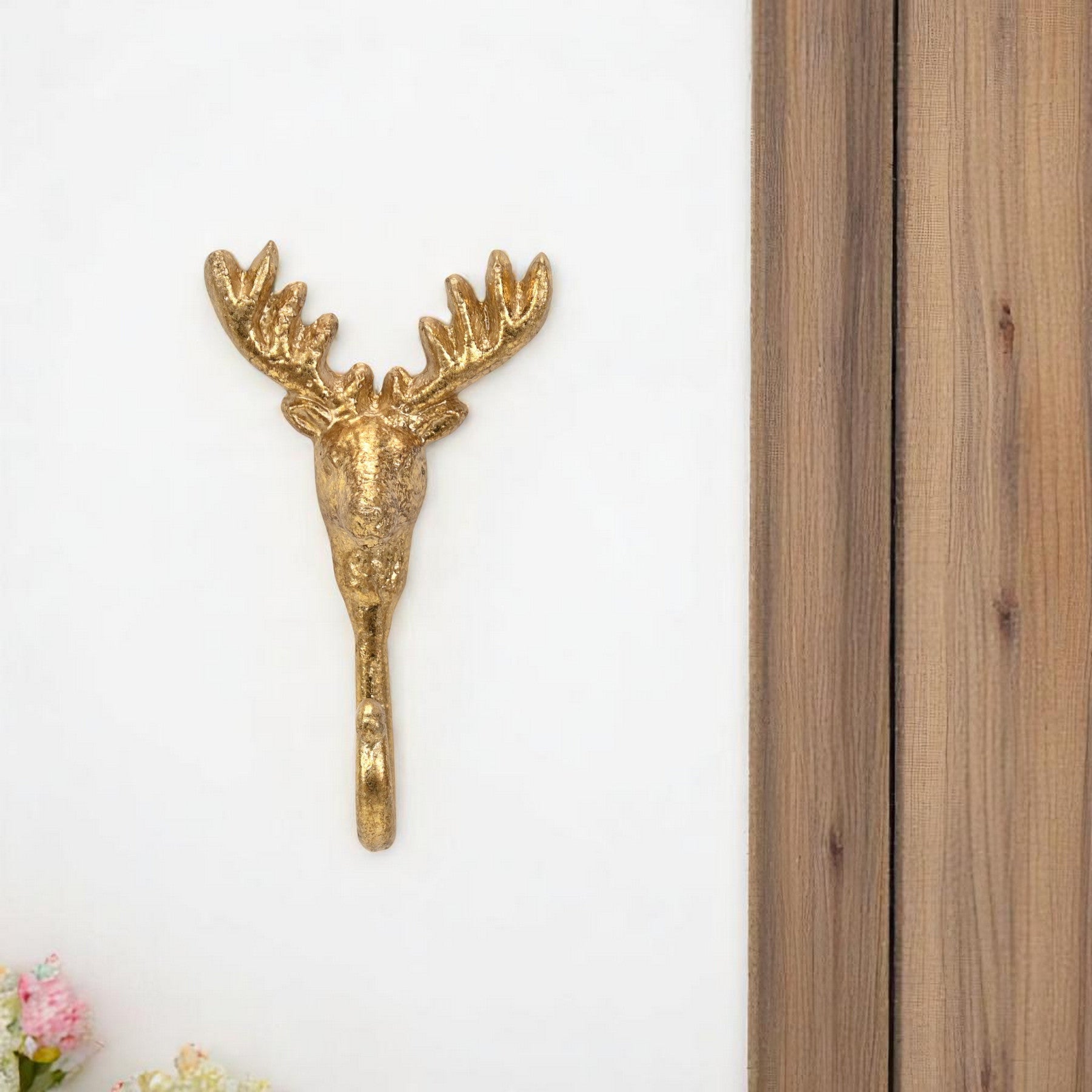 3 Gold Cast Iron Deer Stag Wall Hook