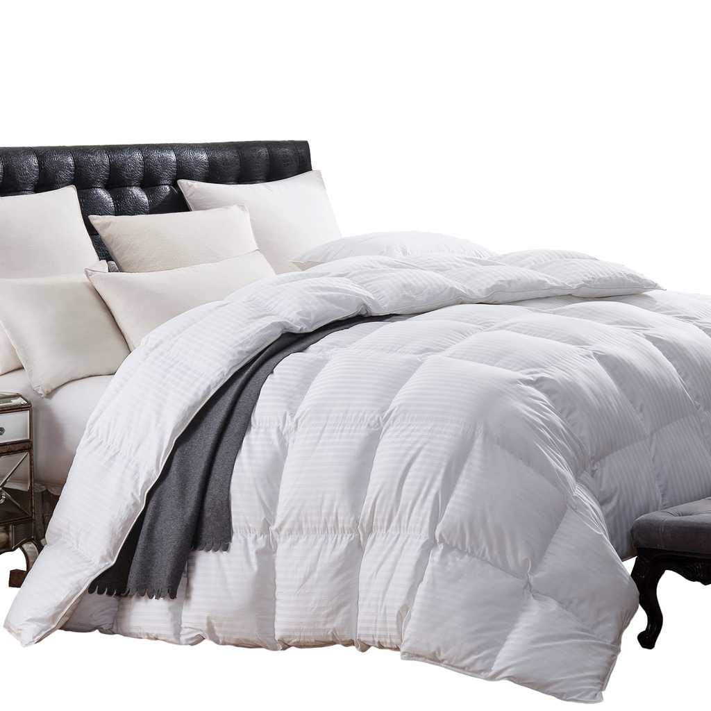 Goose Down Comforter - 1200 Thread-Count Cal King Size Siberian Goose Down Comforter, White Stripe, 100% Egyptian Cotton 750Fp,