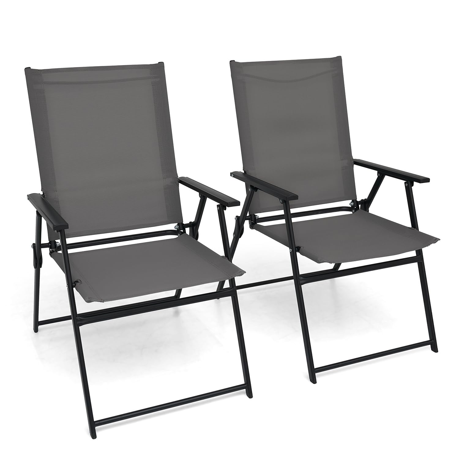Anmutig Patio Folding Chairs Set Of 2, Outdoor Portable Dining Chair With Sling Back And Armrests For Lawn Camping Courtyard Bal