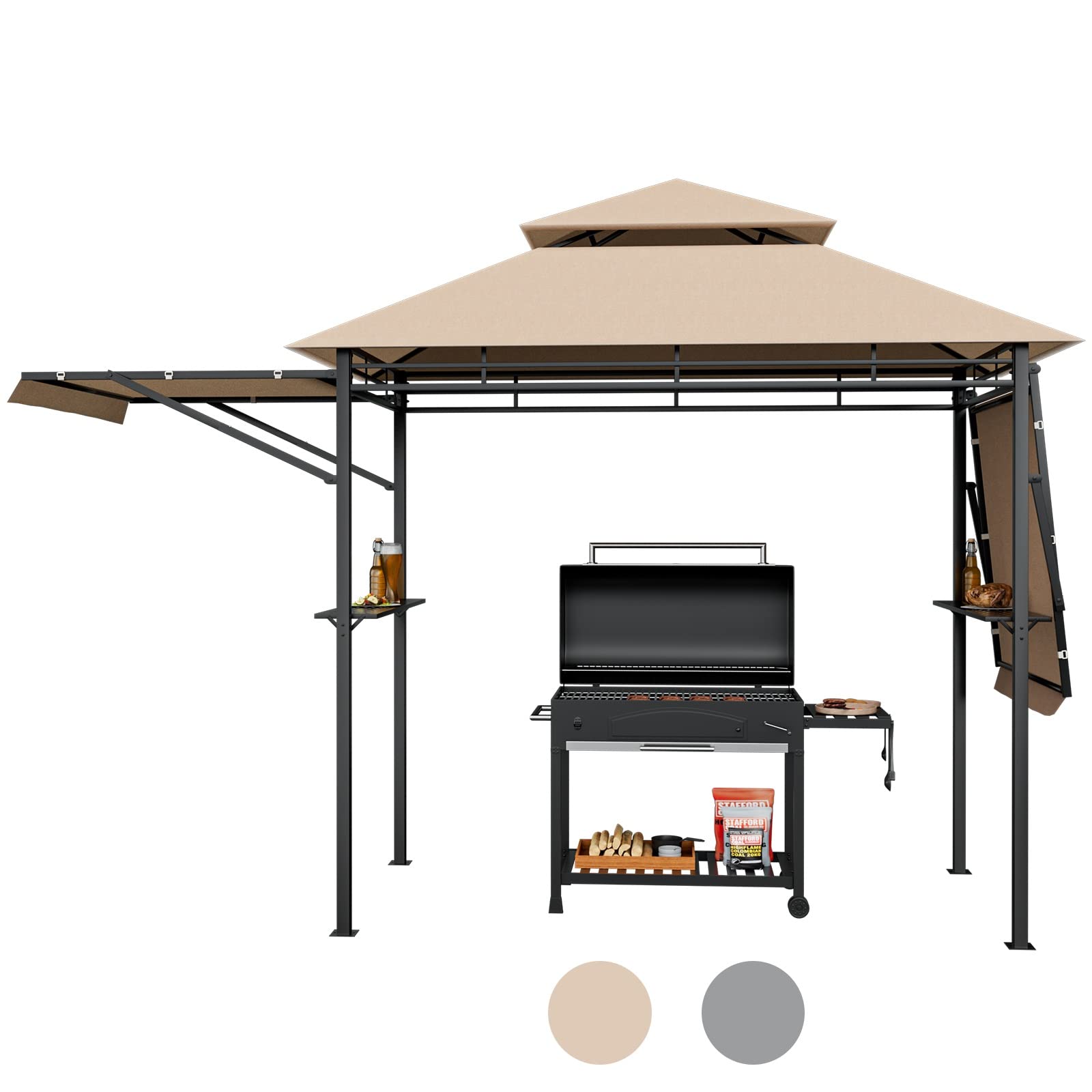 Tangkula 13.5X4 Ft Grill Gazebo With Dual Side Awnings, Double Tier Bbq Gazebo With 2 Side Shelves, Heavy-Duty Steel Frame, Cpai