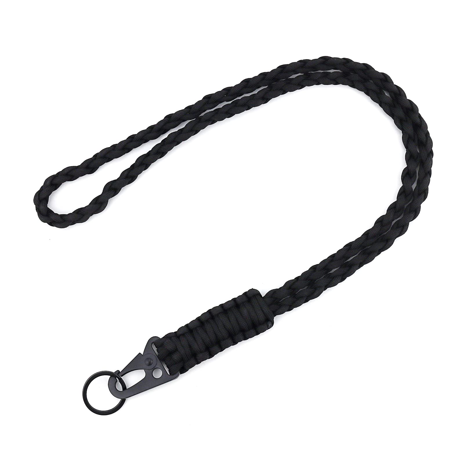 Yetoome Heavy Duty Neck Lanyard Keychain For Men Women Outdoor Survival, Black Parachute Rope Necklace Keychains With Hk Clip Ke