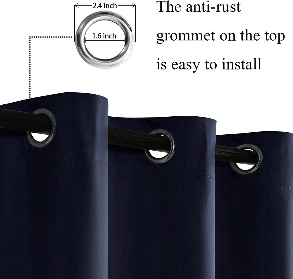 Jiuzhen Navy Blackout Curtains With Tiebacks-Thermal Insulated, Light Blocking/Noise Reducing Grommet Curtain Drapes For Bedroom And Living Room, Set Of 2 Window Curtain Panels, 38 X 45 Inch Length