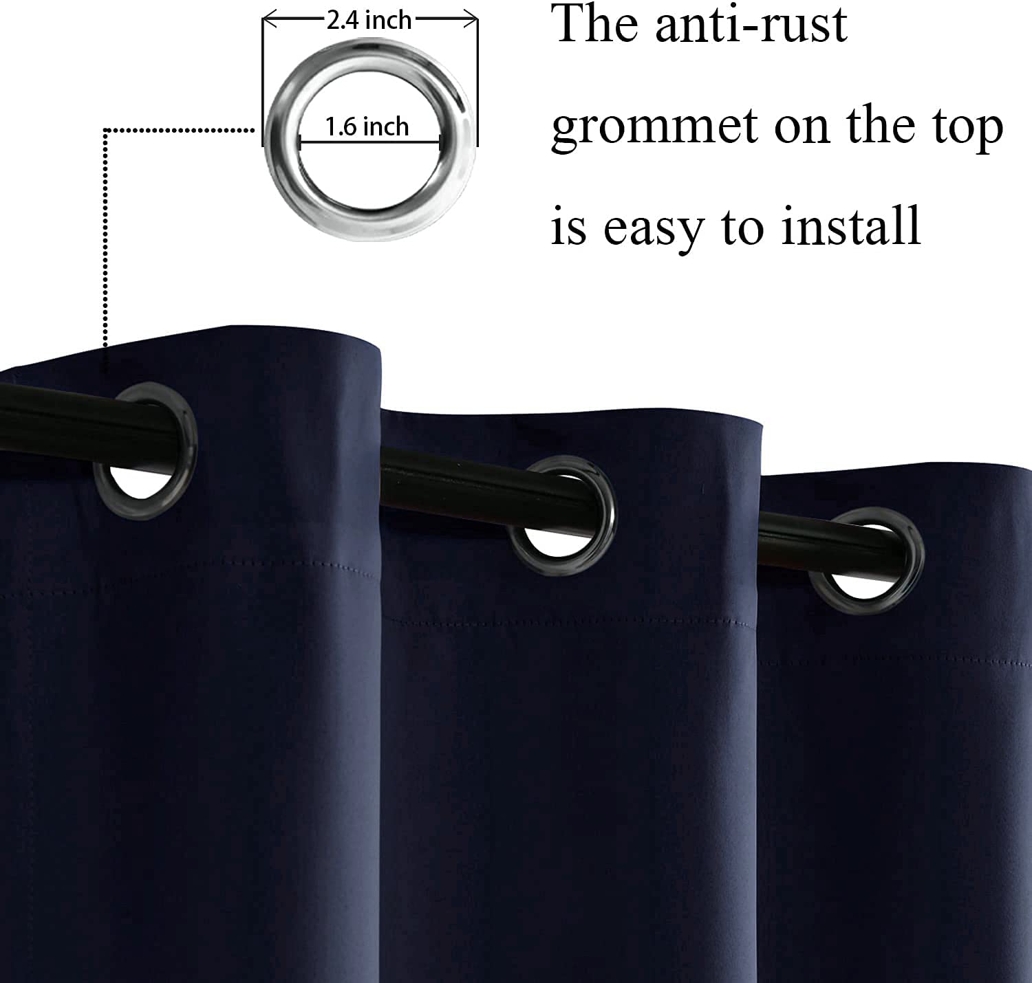 Jiuzhen Navy Blackout Curtains With Tiebacks-Thermal Insulated, Light Blocking/Noise Reducing Grommet Curtain Drapes For Bedroom And Living Room, Set Of 2 Window Curtain Panels, 38 X 45 Inch Length