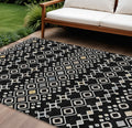9' X 12' Black Ivory And Blue Geometric Washable Indoor Outdoor Area Rug