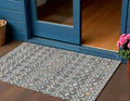 3' X 5' Gray Ivory And Gold Geometric Washable Indoor Outdoor Area Rug