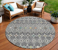 8' Gray Ivory And Gold Round Geometric Washable Indoor Outdoor Area Rug
