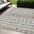 5' X 8' Ivory Red And Gray Geometric Washable Indoor Outdoor Area Rug