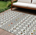 10' X 14' Ivory Red And Gray Geometric Washable Indoor Outdoor Area Rug