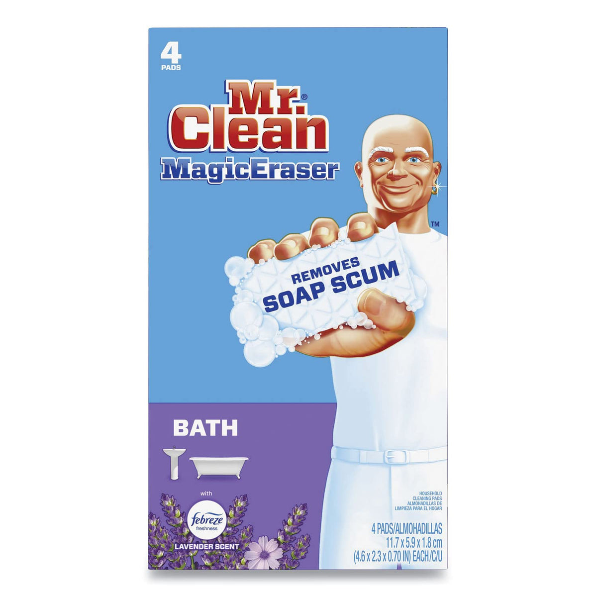 Mr. Clean Magic Eraser Lavender Scent with Febreze, Removes Soap Scum, 4 Pads (Pack of 2)