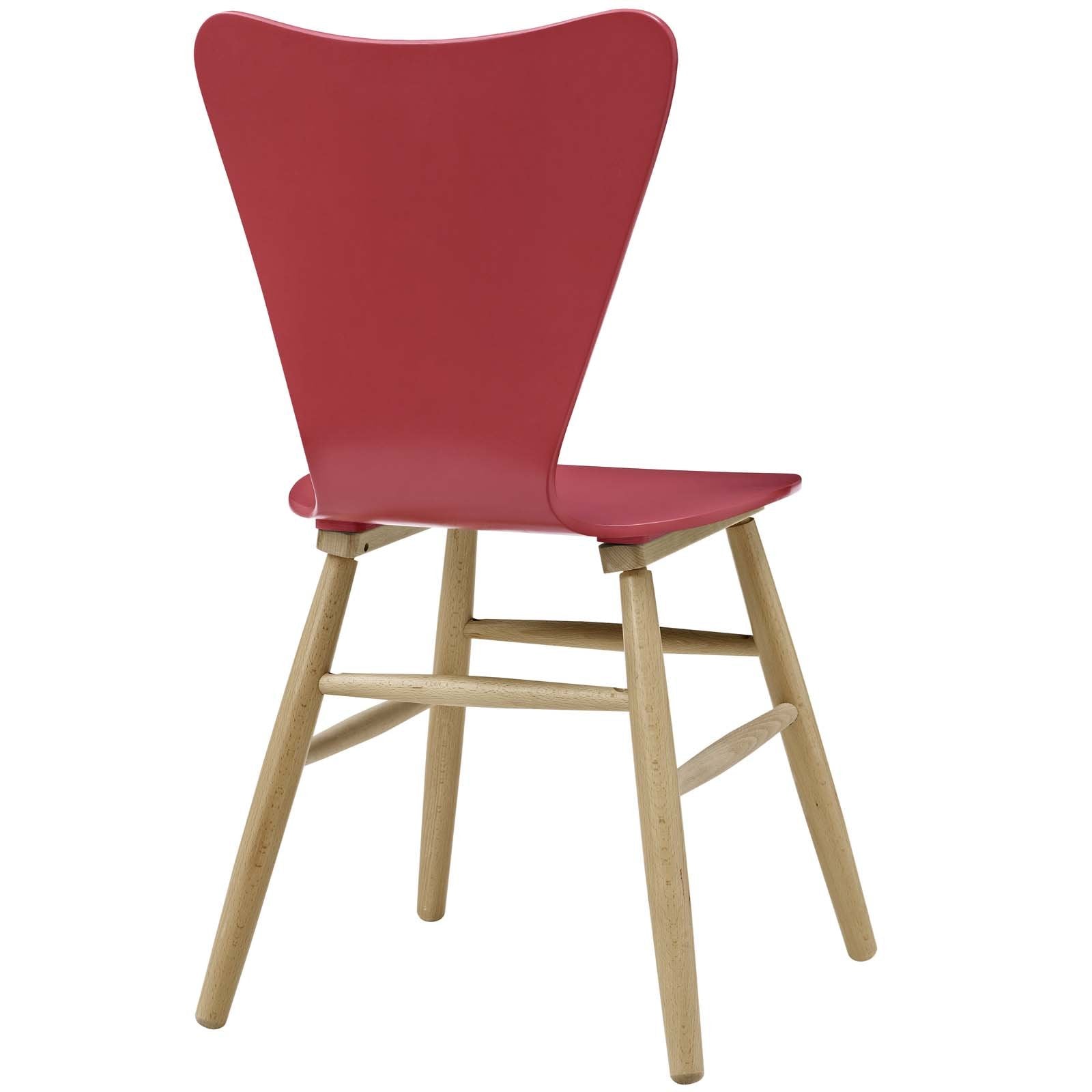 Modway Cascade Mid-Century Modern Wood Kitchen And Dining Room Chair In Red