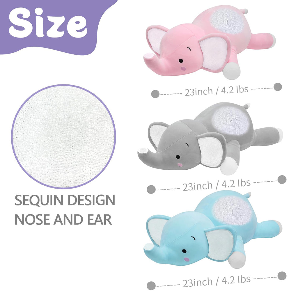 CSVBTRF Weighted Stuffed Elephant Plush Hugging Pillow, 4.2 lbs, 23", Grey Polyester