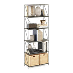 Furinno Besi 6-Tier Industrial Multipurpose Shelf Display Rack with Metal Frame, Wide, Finn Oak