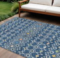 8' X 10' Navy Blue Ivory And Peach Geometric Washable Indoor Outdoor Area Rug