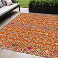 5' X 8' Orange Blue And Purple Geometric Washable Indoor Outdoor Area Rug