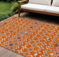 10' X 14' Orange Blue And Purple Geometric Washable Indoor Outdoor Area Rug
