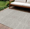 9' X 12' Beige And Ivory Chevron Washable Indoor Outdoor Area Rug