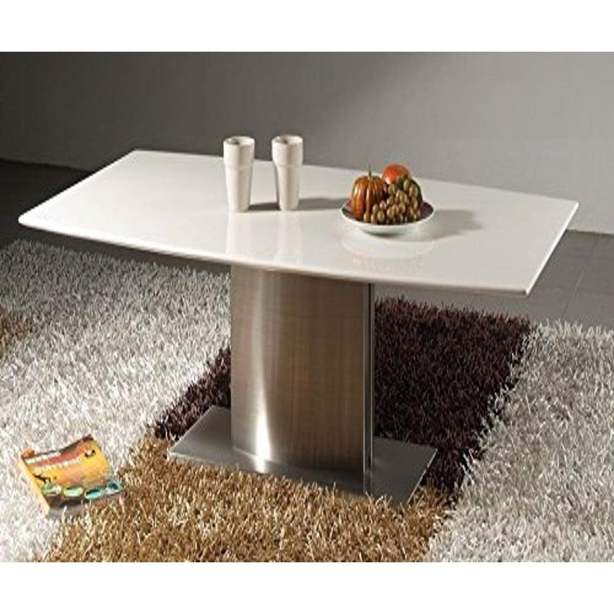 Creative Images White Marble Top Coffee Table with Stainless Steel Base White