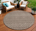 8' Brown And Ivory Round Chevron Washable Indoor Outdoor Area Rug