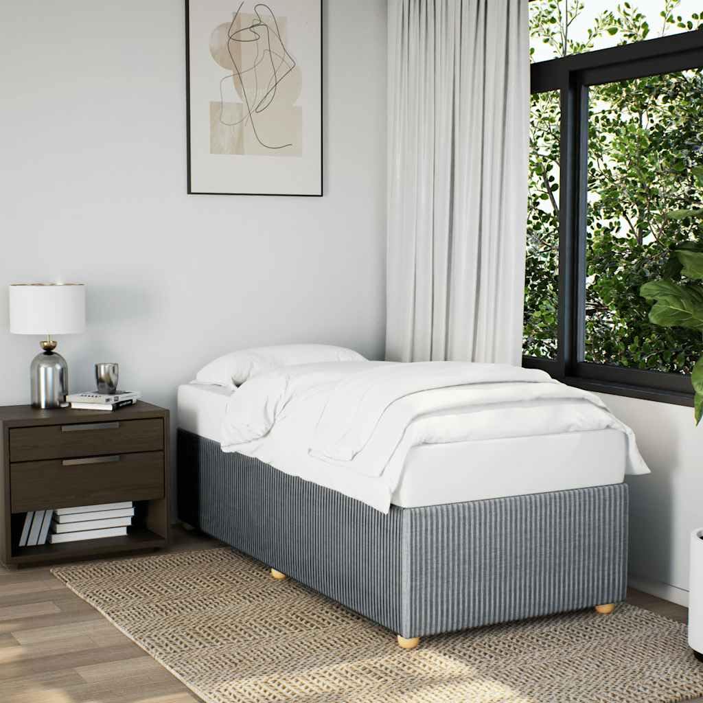 vidaXL Upholstered Bedstead Twin Mattress Base - Light Gray, Poly-Fabric Frame with Slats for Bedroom