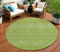 8' Lime Green And Ivory Round Chevron Washable Indoor Outdoor Area Rug