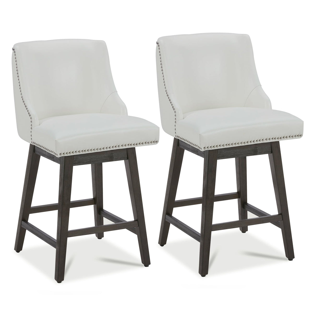 Chita Counter Height Swivel Barstools, Fsc Certified 26' H Seat Height Upholstered Bar Stools Set Of 2, Faux Leather In White