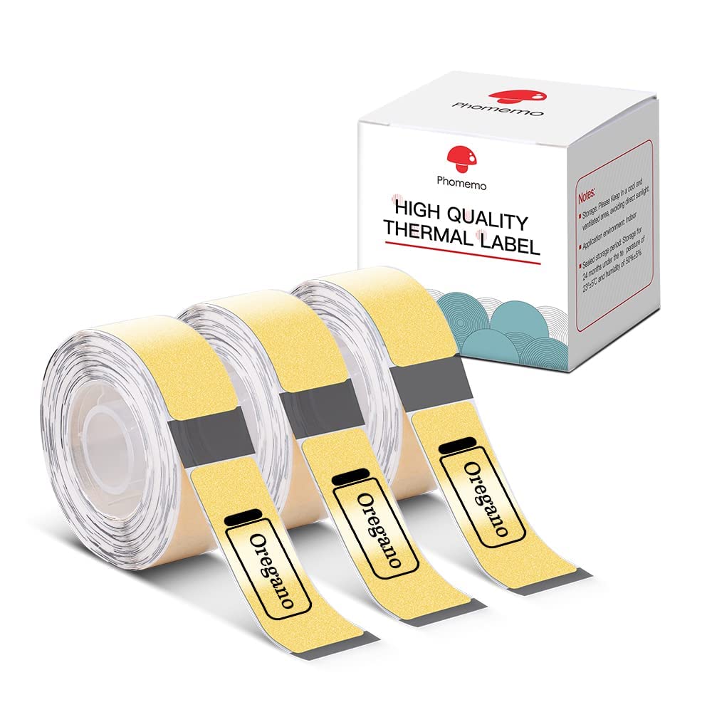 Phomermo D30 Label Maker Tape, Black On Glitter Transparent Gold Label Sticker Thermal Paper Self-Adhesive Label Tape, Pre-Cut 1