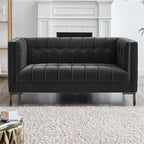 Steve Silver Furniture Isaac Gray Velvet Loveseat, Luxe Mid Century Modern Design w/Brass Legs and Channel Stitching, Living Room, Sofa, Apartmnet, 33" D x 57.5" W x 32.25" H, Moonlight Grey