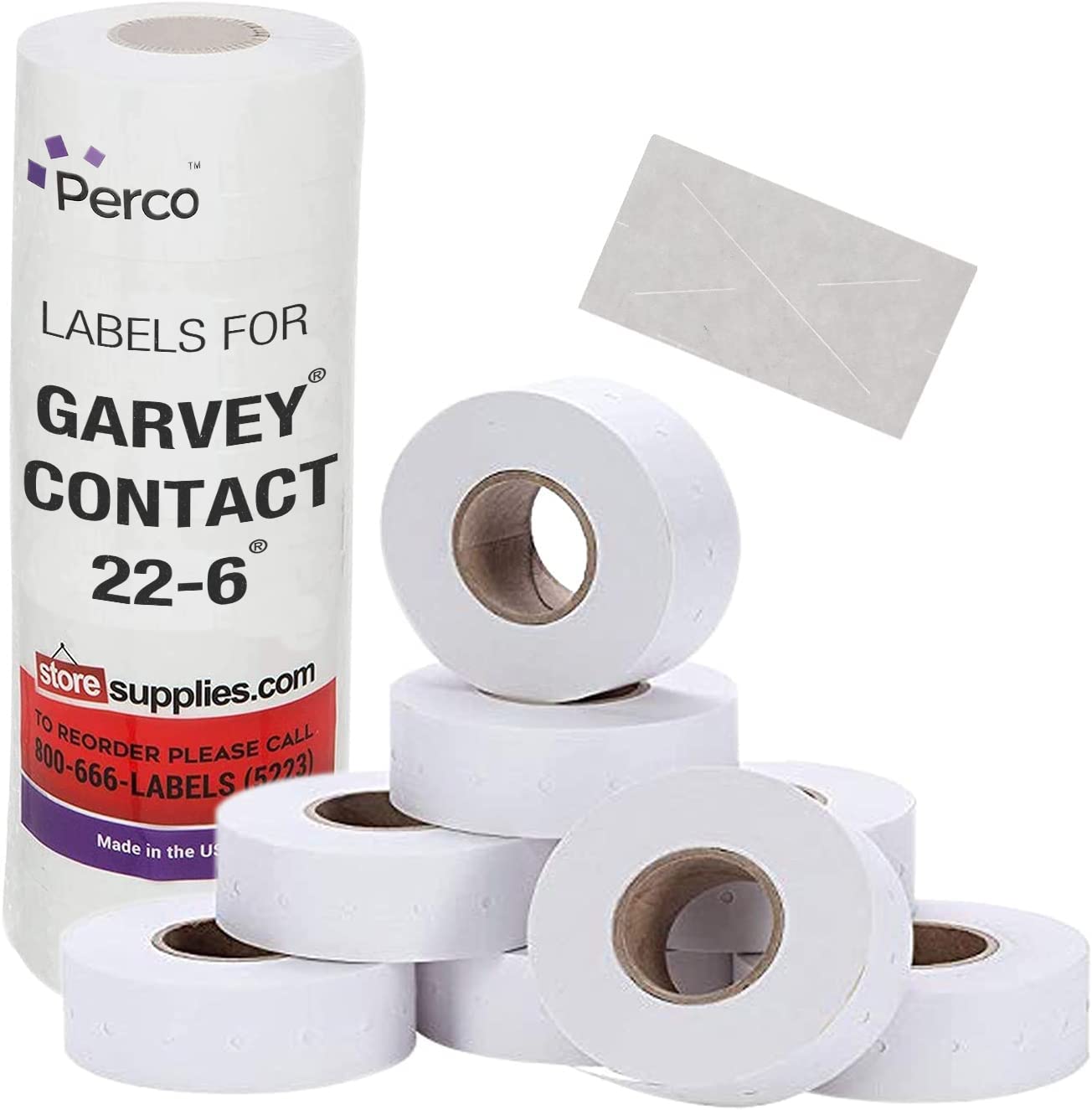 Perco 2212 White Pricing Labels For Garvey Contact 22-6/22-7/22-8 Price Gun - 9 Rolls, 11,000 Pricemarking Labels - With Bonus I