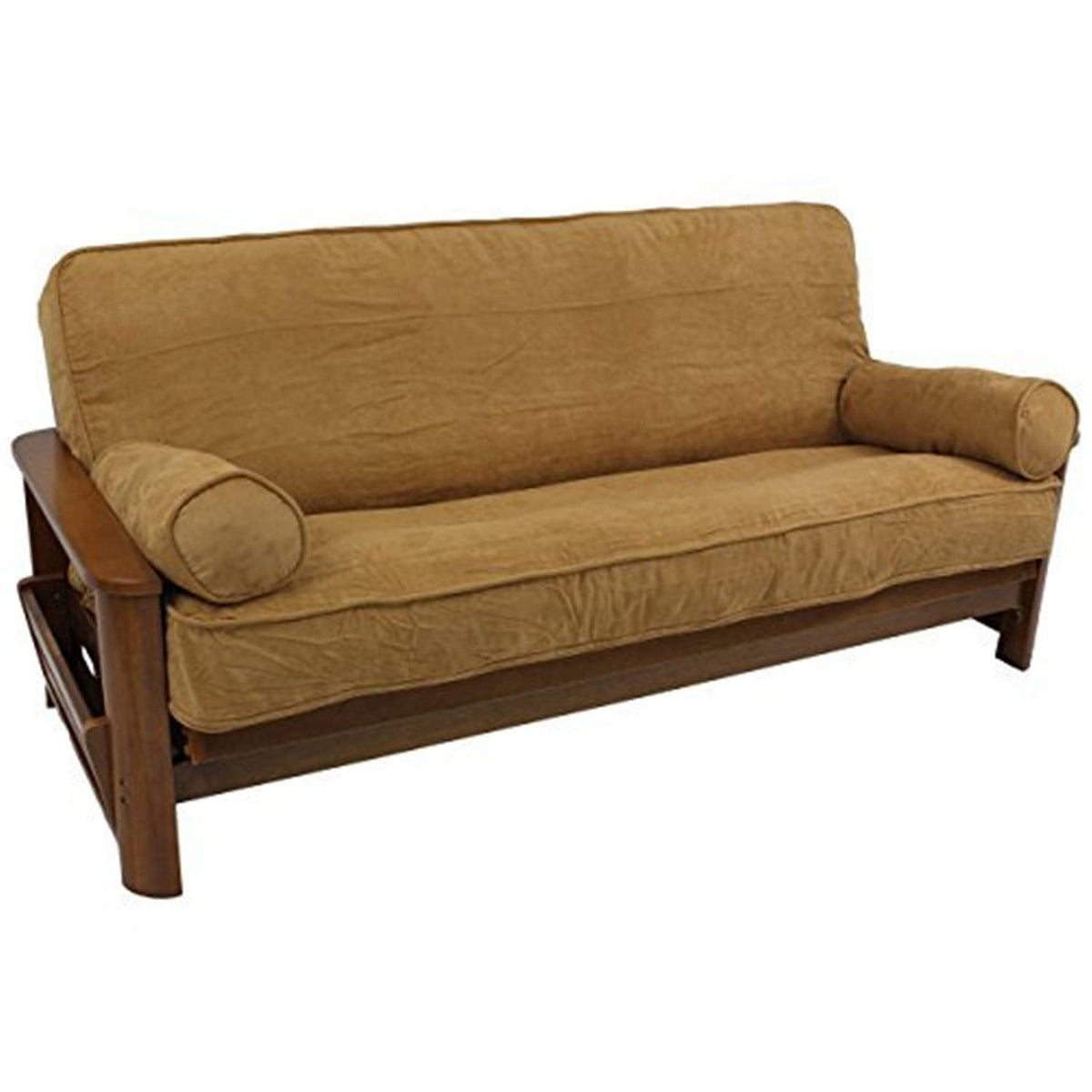 Blazing Needles Solid Microsuede Double Corded 8 Inch  To 9 Inch  Futon Cover Set With 2 Bolster Pillows (Set Of 3), Full, Tangerine Dream