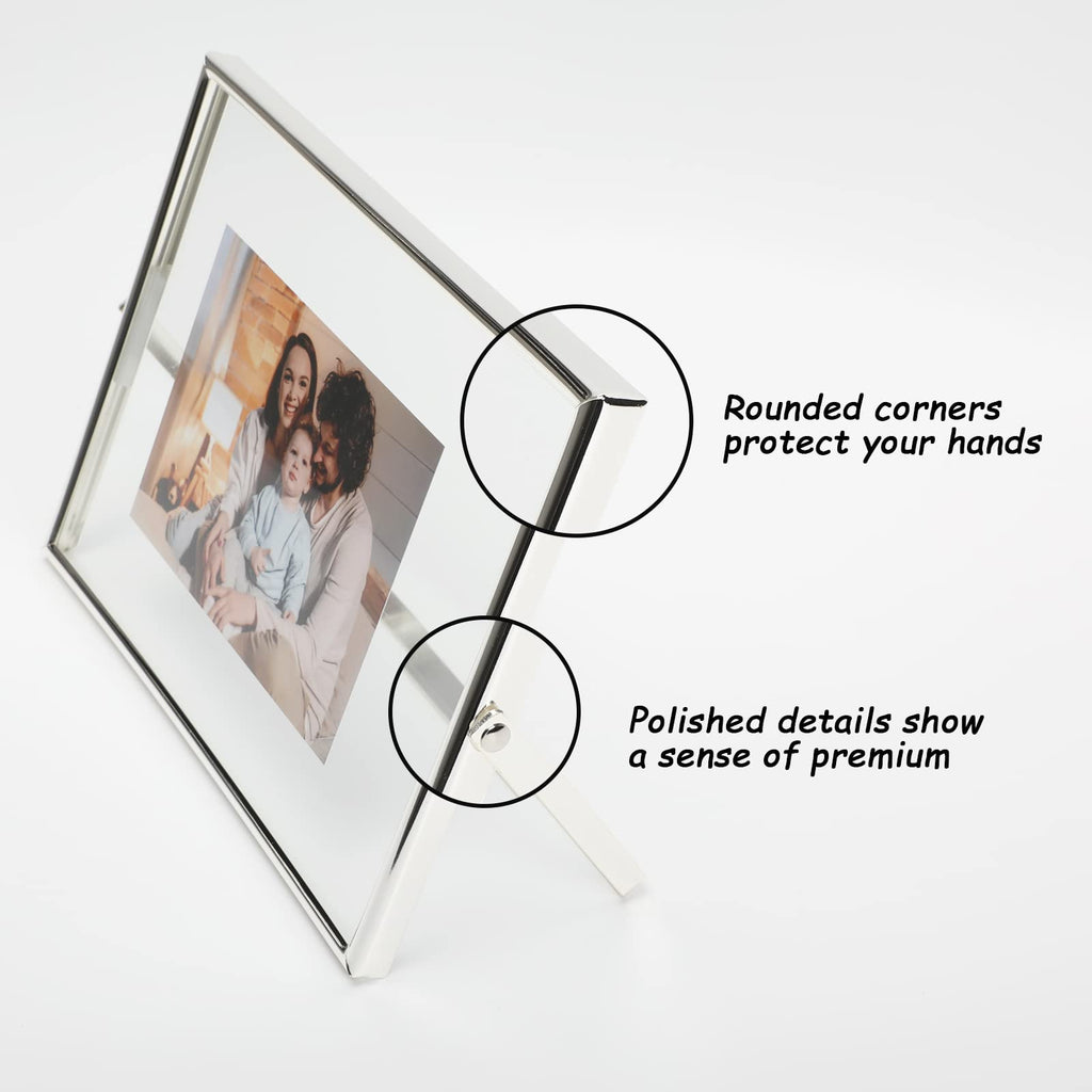 Ahago Silver Floating Frame (6''X8'', Horizontal), For Picture 5X7, 4X6, 3X5, Tabletop Shelf Photo Frame, Home Or Office Decor,