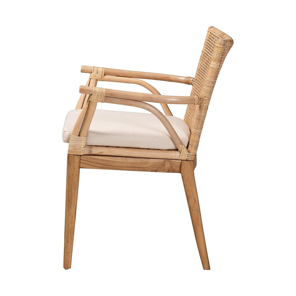 Baxton Studio Storsel Bohemian Rattan Dining Chair, Natural Brown/Cream (232-2P-13251-HT)