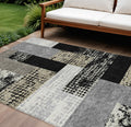8' X 10' Black Taupe And Ivory Geometric Washable Indoor Outdoor Area Rug