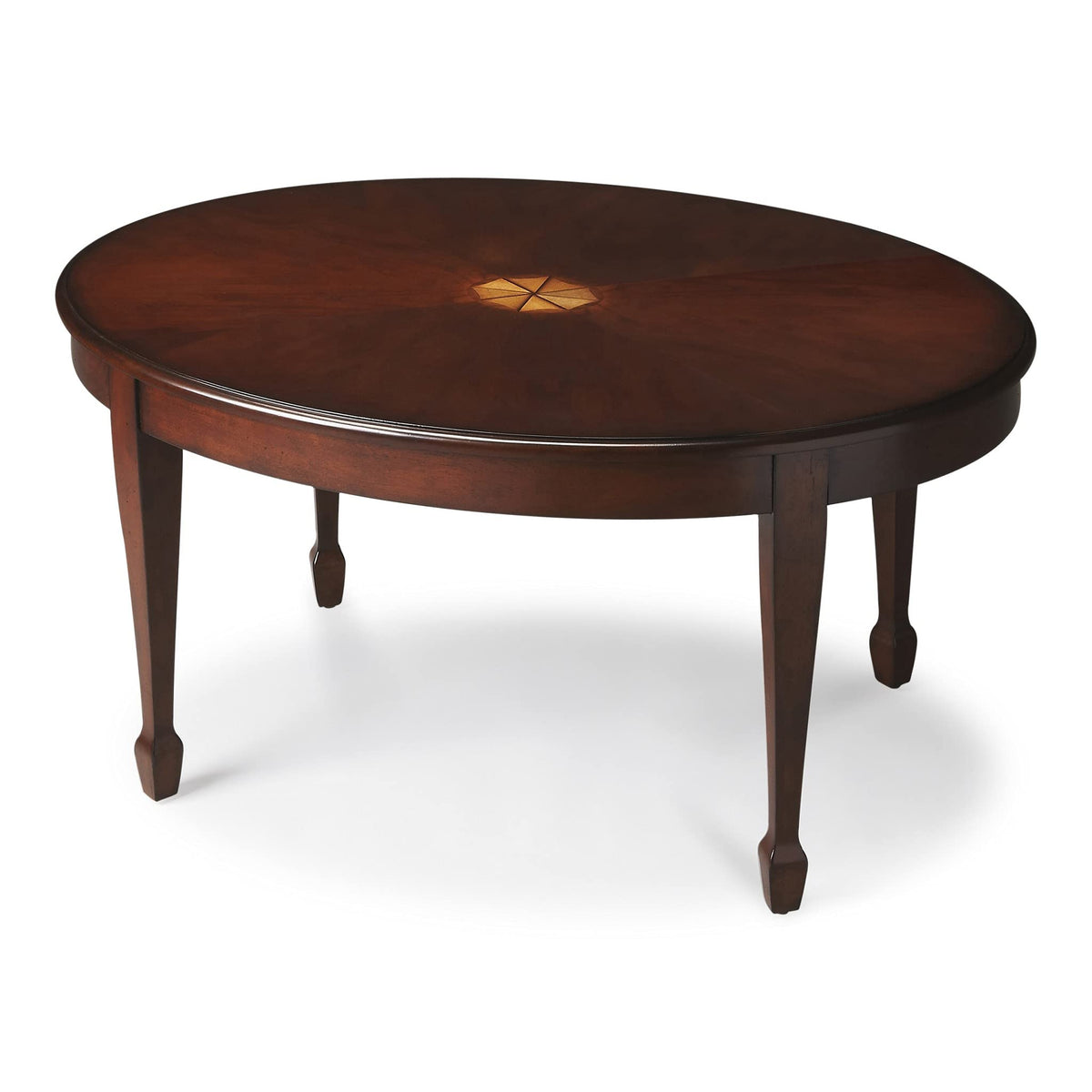 HomeRoots Dark Brown Poplar Solids, MDF, veneers Clayton Plantation Cherry Oval Coffee Table