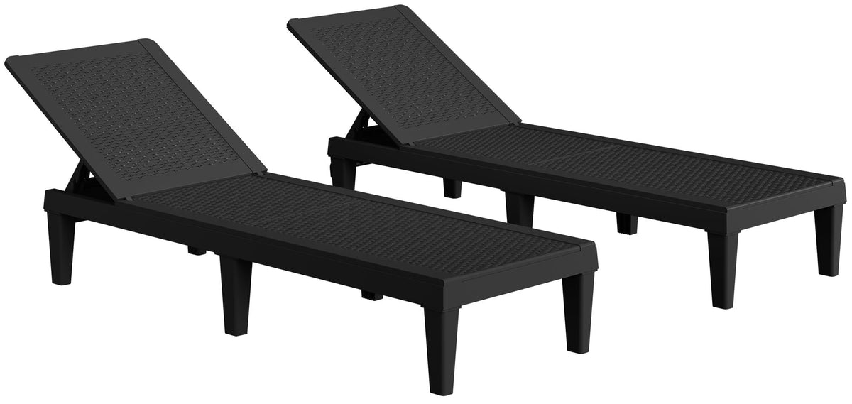 Greesum Outdoor Chaise Lounge Chairs Set Of 2 With 5-Position Adjustable Backrest, Waterproof Sun Loungers For Garden Pool Beach Patio Deck Sunbathing, Black