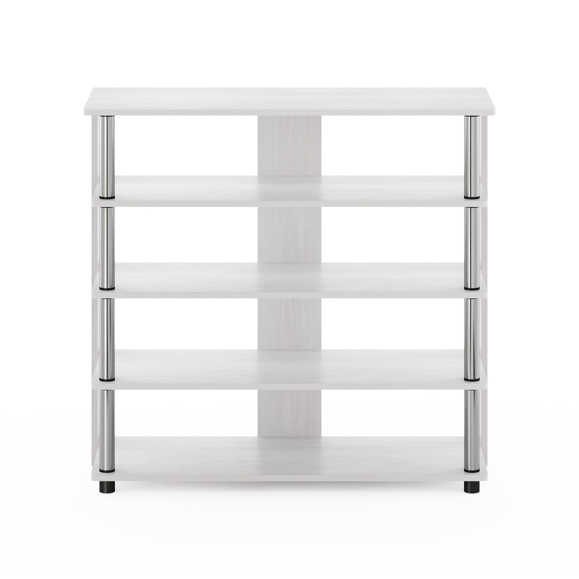 Furinno Turn-N-Tube 5 Tier Wide Shoe Rack, White Oak, Stainless Steel Tubes 32 Inch