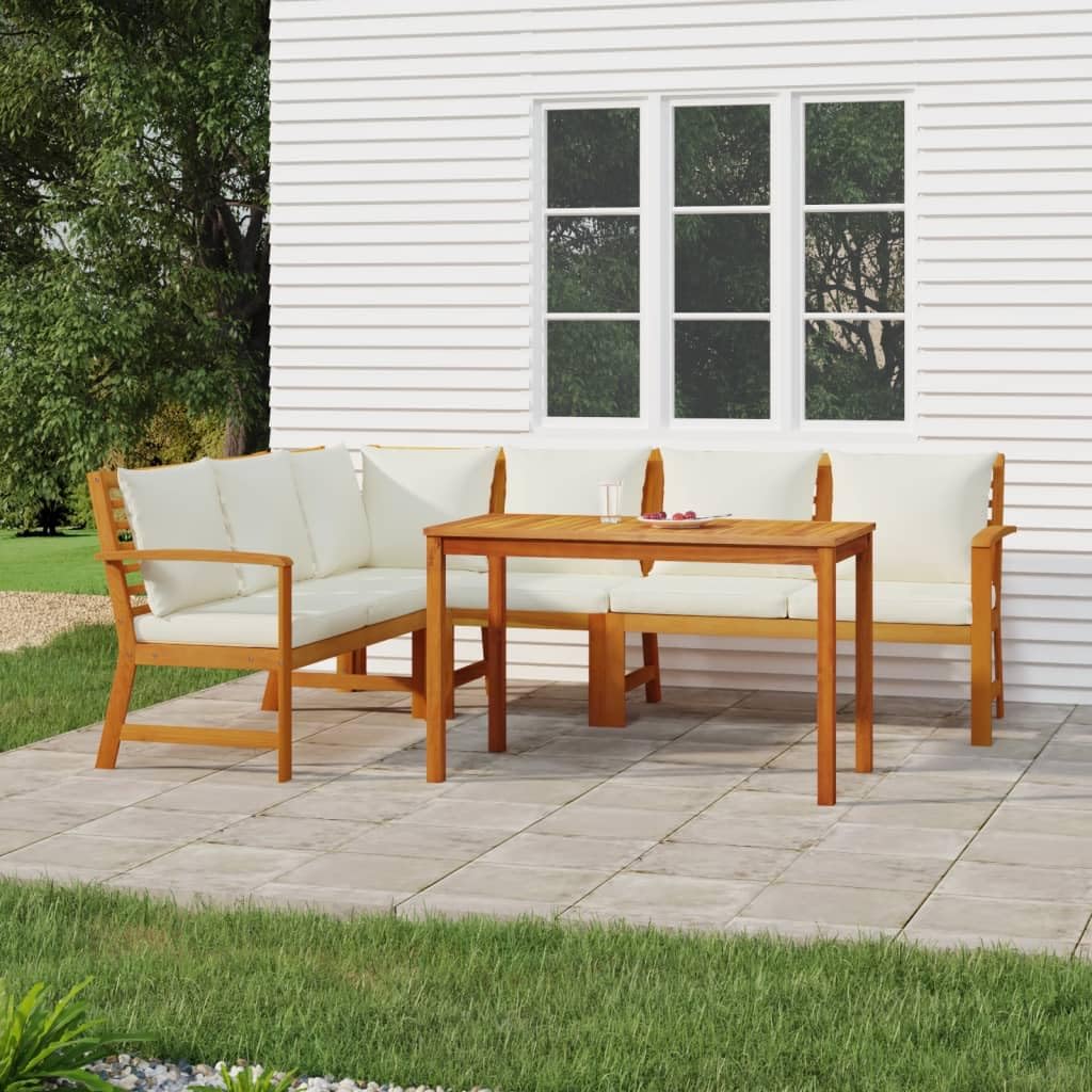 vidaXL 5 Piece Patio Dining Set with Cushions Solid Wood Acacia