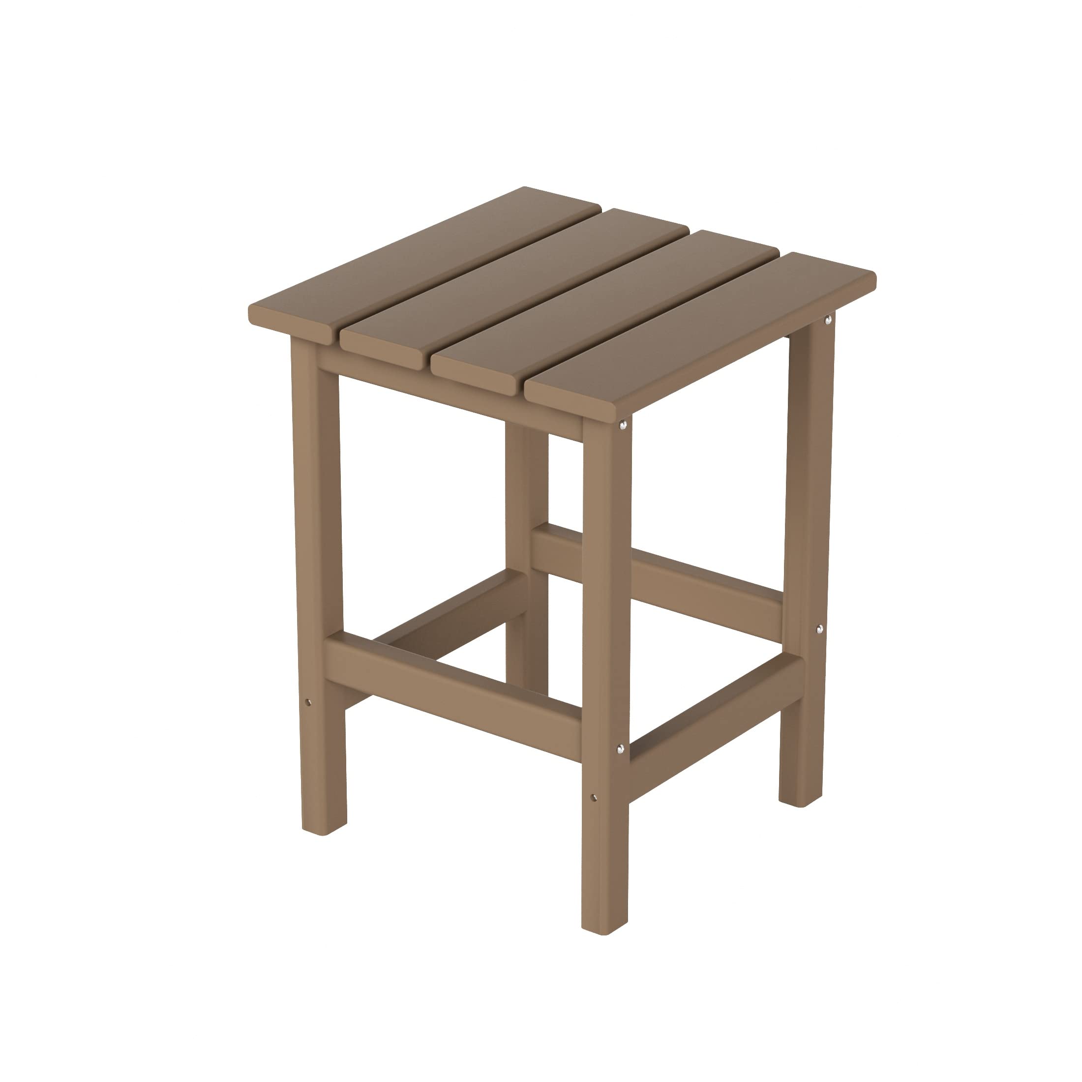 Costaelm Square Outdoor Side Tables, Adirondack Patio Tables For Outside, Hdpe Patio End Table Weather Resistant, Balcony Table For Pool, Seaside, Backyard, Porch, Indoor Companion, Weathered Wood