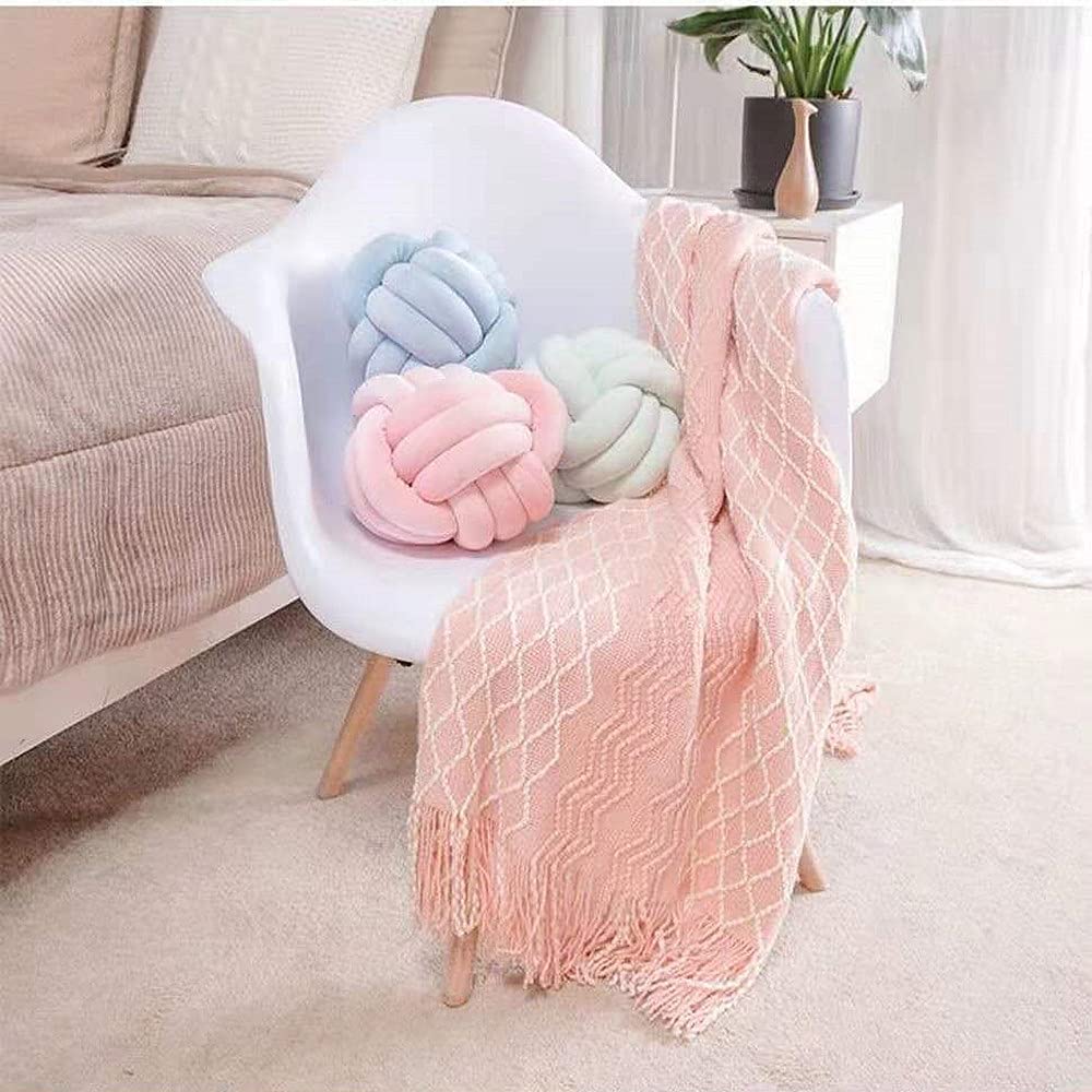 Knot Pillow Ball Round Cushion Pillows, Children Room Decoration Plush Toys Calming Stress Relief Toy (Pink,8.5In/22Cm)