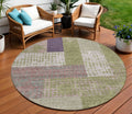 8' Green Purple And Pink Round Geometric Washable Indoor Outdoor Area Rug