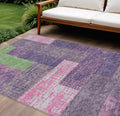 10' X 14' Purple Green And Pink Geometric Washable Indoor Outdoor Area Rug