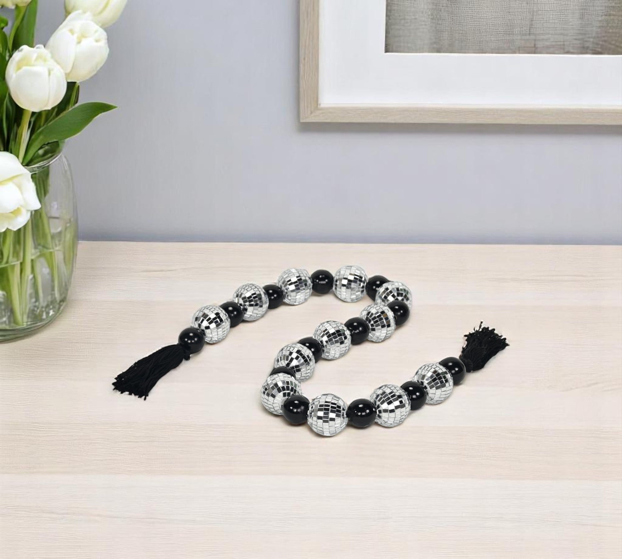 48 Black And Silver Bling Bling Beads Decorative Tassel