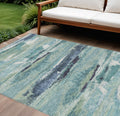 10' X 14' Sage Teal Blue And Navy Blue Abstract Washable Indoor Outdoor Area Rug