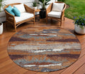 8' Copper Rust And Ivory Round Abstract Washable Indoor Outdoor Area Rug