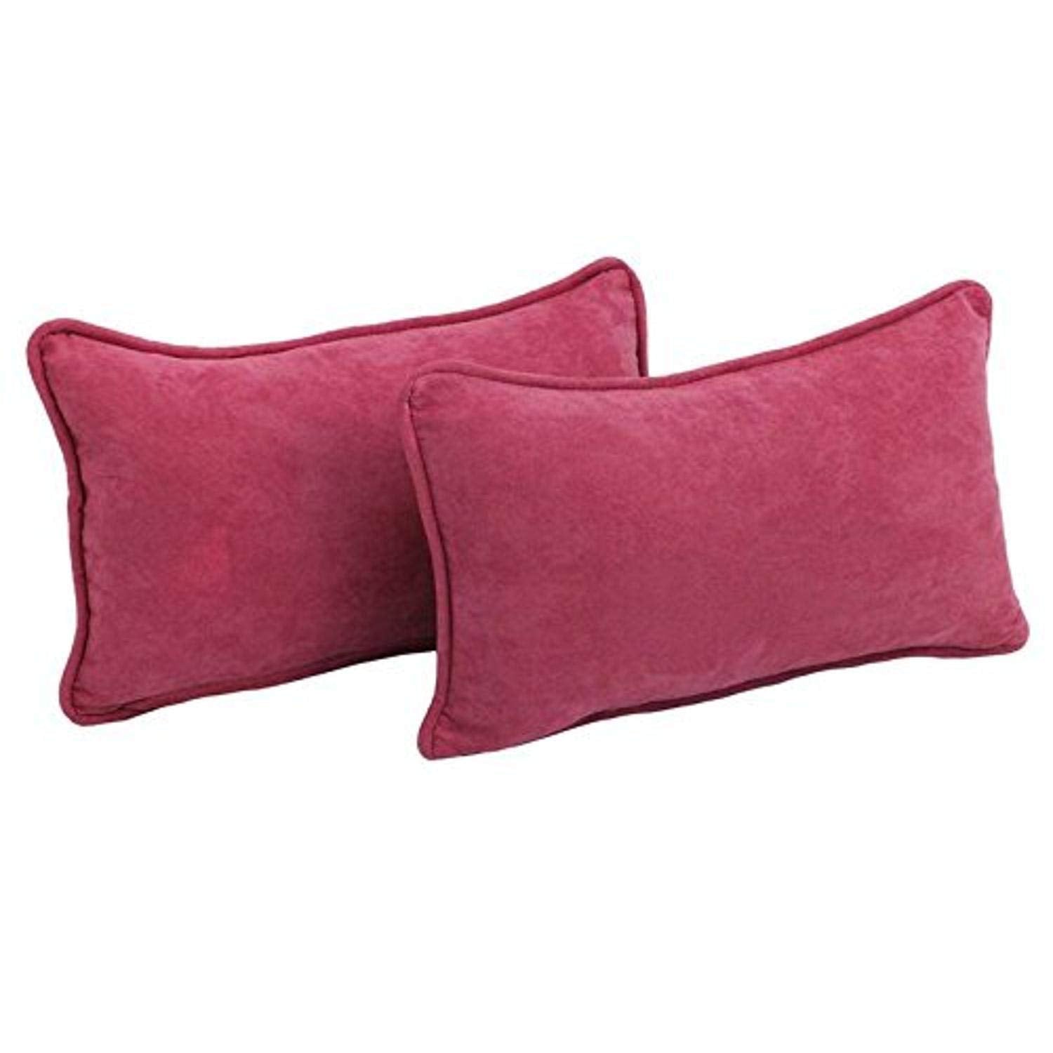 Blazing Needles Corded Solid Microsuede Rectangular Throw Pillows with Inserts (Set of 2), 20" by 12", Bery Berry