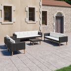 vidaXL Patio Furniture Set 5 Piece, Sectional Sofa for Outdoor Garden, Couch with Cushions, Coffee Table, Scandinavian Style, Poly Rattan Black